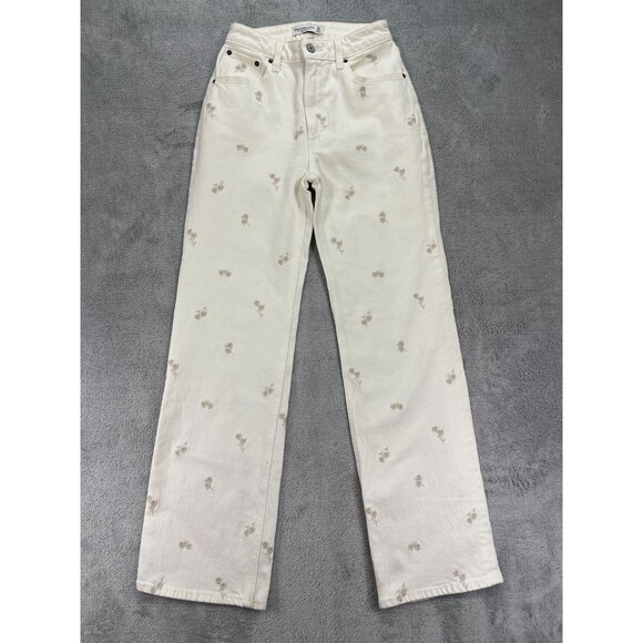 Abercrombie & Fitch Curve Love The'90s Relaxed Jeans Women 24 White Denim Floral - Picture 1 of 16